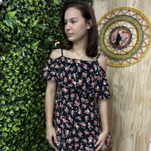 Vestido Curto Farm Preto Floral (desapego)