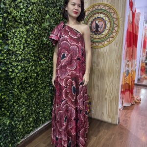 Vestido Farm Longo Chita Nina Rosa Ombro Só (novo)