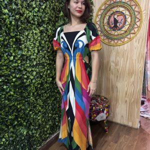 Vestido Farm Cropped Estampado Listra Arara Colorido (novo)
