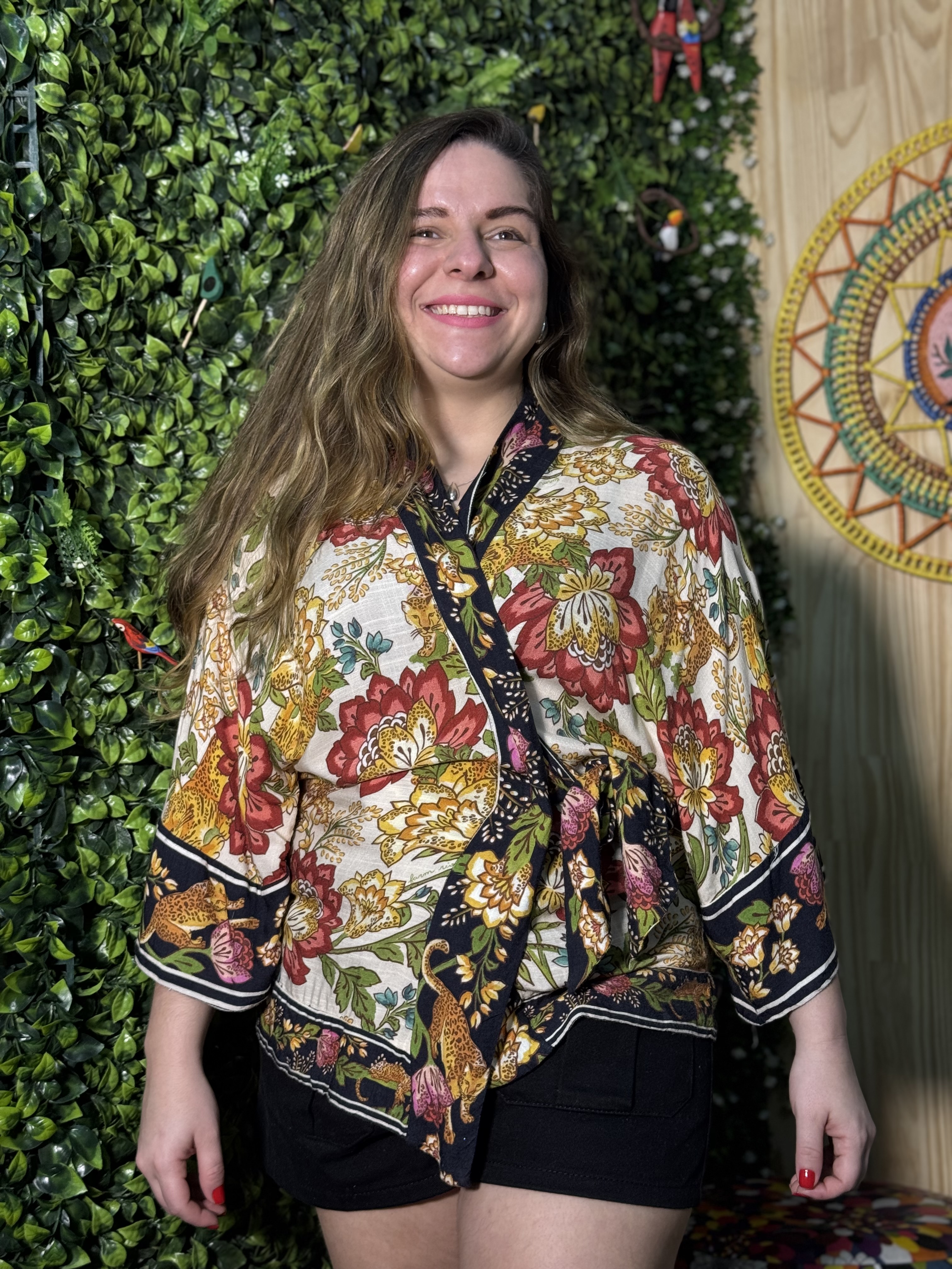 Kimono Farm Blusa Amarração Onça Flor Beleza Tropical (novo)
