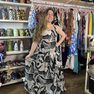 Vestido Farm Longo Festa de Mar Preto e Branco (Novo)