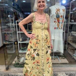 Vestido Farm Longo Alça Estampado Bosque Chic Verde Florido (Novo)