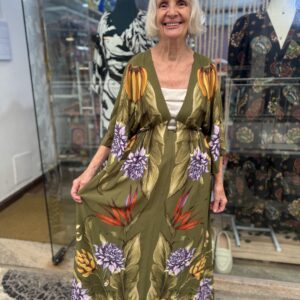 Vestido Farm Longo Lenço Tropical Verde Banana Manga (Novo) - forma ampla