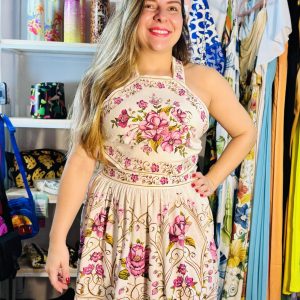 Vestido Farm Curto Poesia de Flor Lilas Rosa Branco (Novo)