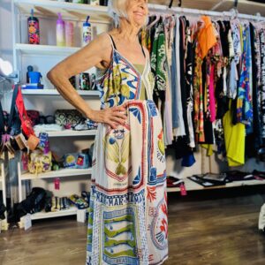 Vestido Farm Midi Selo Praiana Off White Branco Azul Alcinha (Novo)