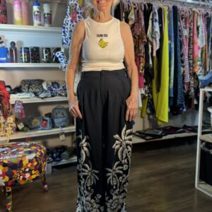 Calça Farm Pantalona Guanacaste Preta Off Coqueiros Wide Leg TAM P (Nova)