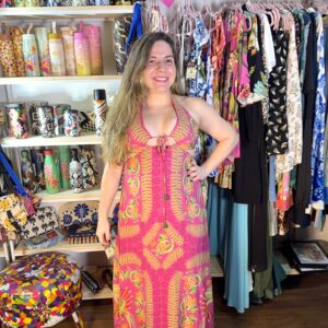 Vestido Farm Midi Trópico das Araras Rosa TAM P (Desapego)