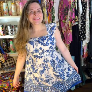 Vestido Inspiração Farm Curto Azul Branco TAM G (Desapego)