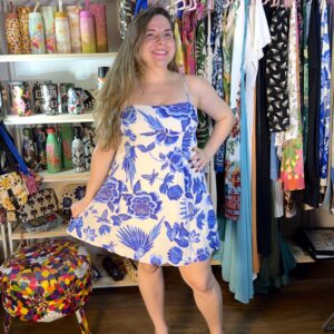 Vestido South Curto Azul Branco Alcinha Arara TAM M (Desapego)