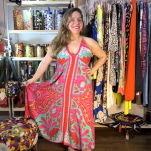 Vestido Farm Longo Lenço Balneário Midi Desejão Verde Rosa TAM G (Desapego)