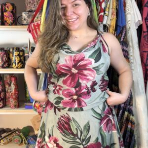 Vestido Farm Curto Lineia Azul Rosa Nórdico Alças Floral TAM GG (Novo)