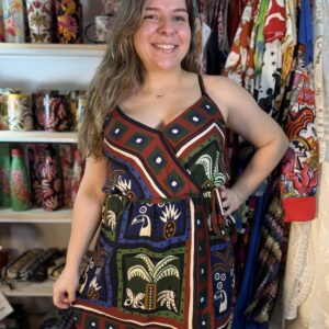 Vestido Farm Curto Lenço Tropical Preto Alças TAM GG (Novo)