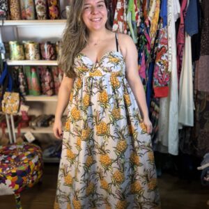 Vestido Farm Longo Franzido Suco de Abacaxi TAM G (Novo)
