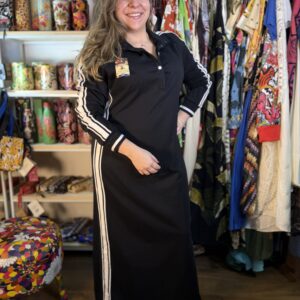 Vestido Longo Frio Inverno Manga Longa Listras Brancas TAM G/GG (Desapego)