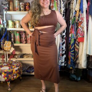 Vestido Garage Longo Midi Marrom Colado Ombro Só Amarração TAM M (Novo)