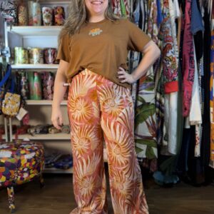 Calça Farm Pantalona Mar de Concha Rosa Dourada Gráfico TAM GG - forma pequena (Novo)
