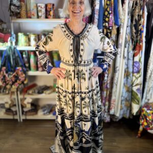Vestido Farm Longo Jardim Tropical Mangas Off Preto TAM PP (Novo)
