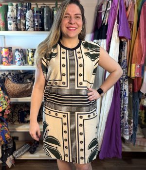 Vestido Farm Curto Regata Off White Ombreira Jardim Tropical TAM M e G (Novo)