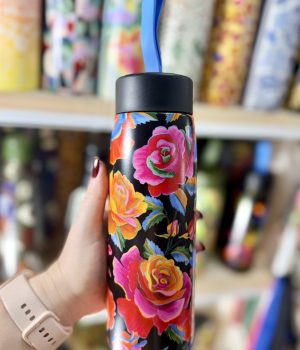 Garrafa Térmica Farm Que Sede Rosas Pintadas Preta 500ML (novo)