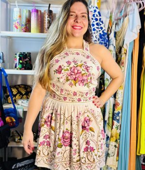 Vestido Farm Curto Poesia de Flor Lilas Rosa Branco (Novo)