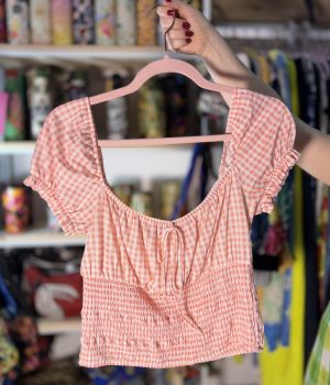 Cropped Bershka Xadrez Quadriculado Rosa Branco TAM G (Desapego)