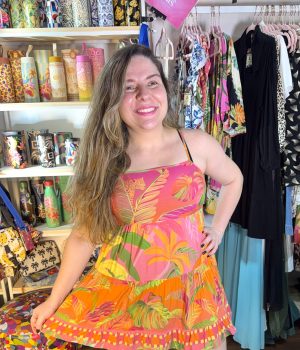 Vestido Farm Curto Maré Tropical Rosa TAM P (Desapego)