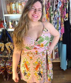 Vestido Farm Curto Jardim de Passaros Rosa TAM M (Desapego)