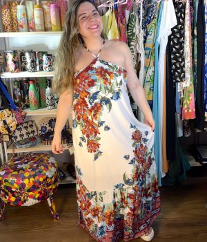 Vestido Zinzane Longo Branco Florido Off White Iggy TAM GG (Desapego)
