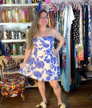 Vestido South Curto Azul Branco Alcinha Arara TAM M (Desapego)