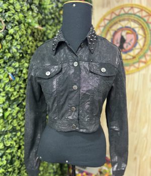 Jaqueta casaco chifon preto brilhoso desapego