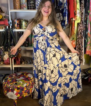 Vestido Farm Longo Floral Paula Azul Branco TAM GG (Desapego)
