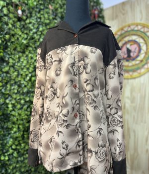 Blusa De Manga Longa Marrom Floral (desapego)