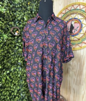 Blusa Baw De Botão Preta Estampa roxa Coração (novo)