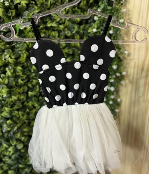 Vestido Infantil Bolinhas Preto E Branco Saia De Tule (desapego)
