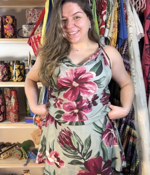 Vestido Farm Curto Lineia Azul Nórdico Alças Floral TAM GG (Novo)