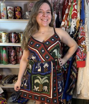 Vestido Farm Curto Lenço Tropical Preto Alças TAM GG (Novo)