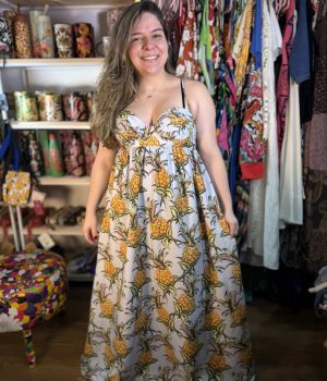 Vestido Farm Longo Franzido Suco de Abacaxi TAM G (Novo)