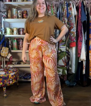 Calça Farm Pantalona Mar de Concha Rosa Dourada Gráfico TAM GG (Novo)