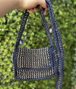 Bolsa Crochê E Corrente Azul (desapego)