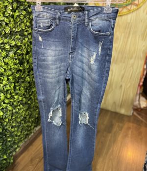 Calça Jeans Escuro Básica Desfiada (desapego)