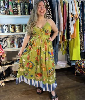 Vestido Farm Longo Suco de Caju Verde Alcinha TAM G (Desapego)