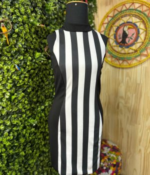 Vestido Preto E Branco Listrado ModaMania Desapego